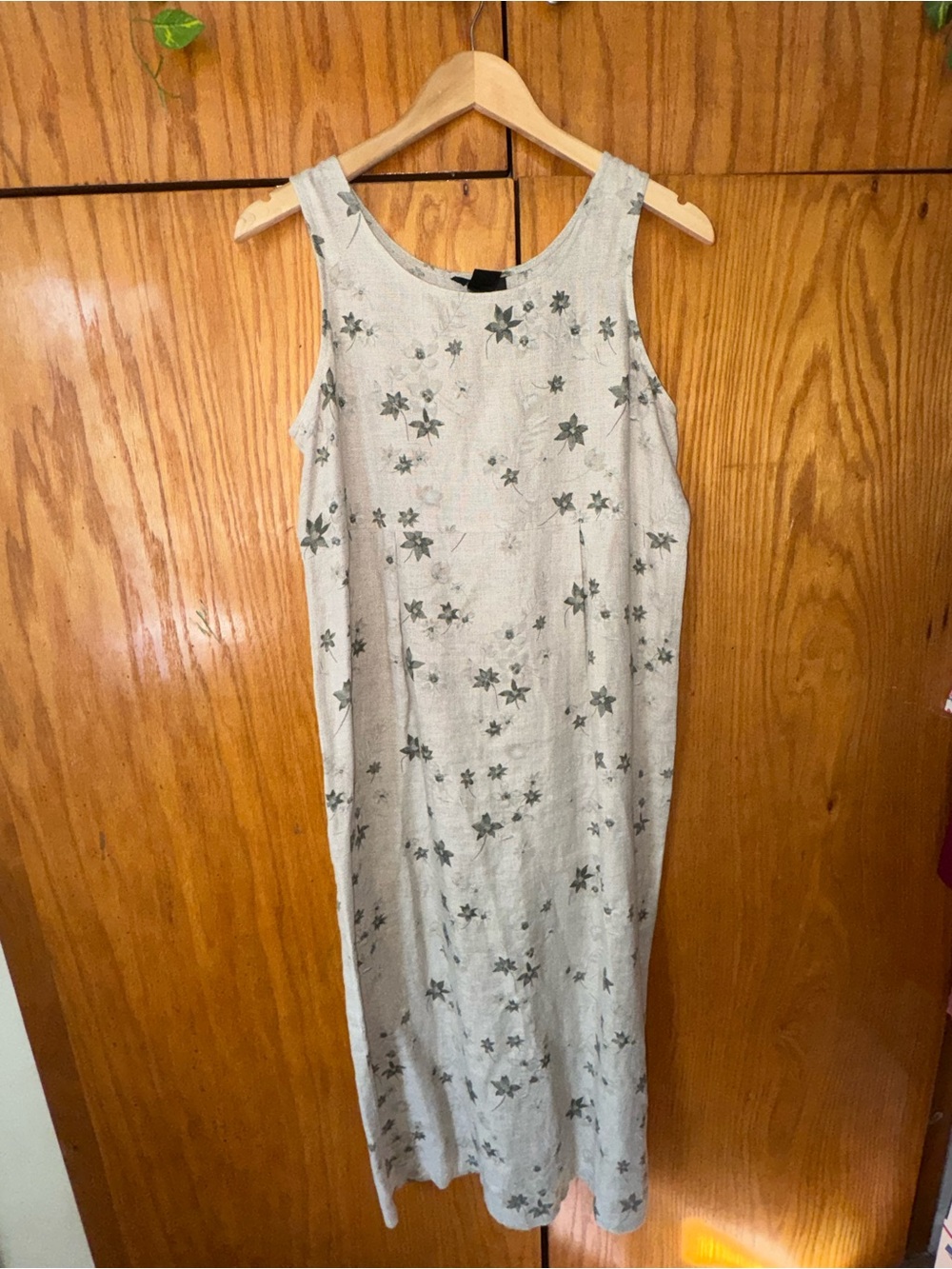 Style & Co. VTG Light Ivory Floral 100% Linen Maxi Tank Dress